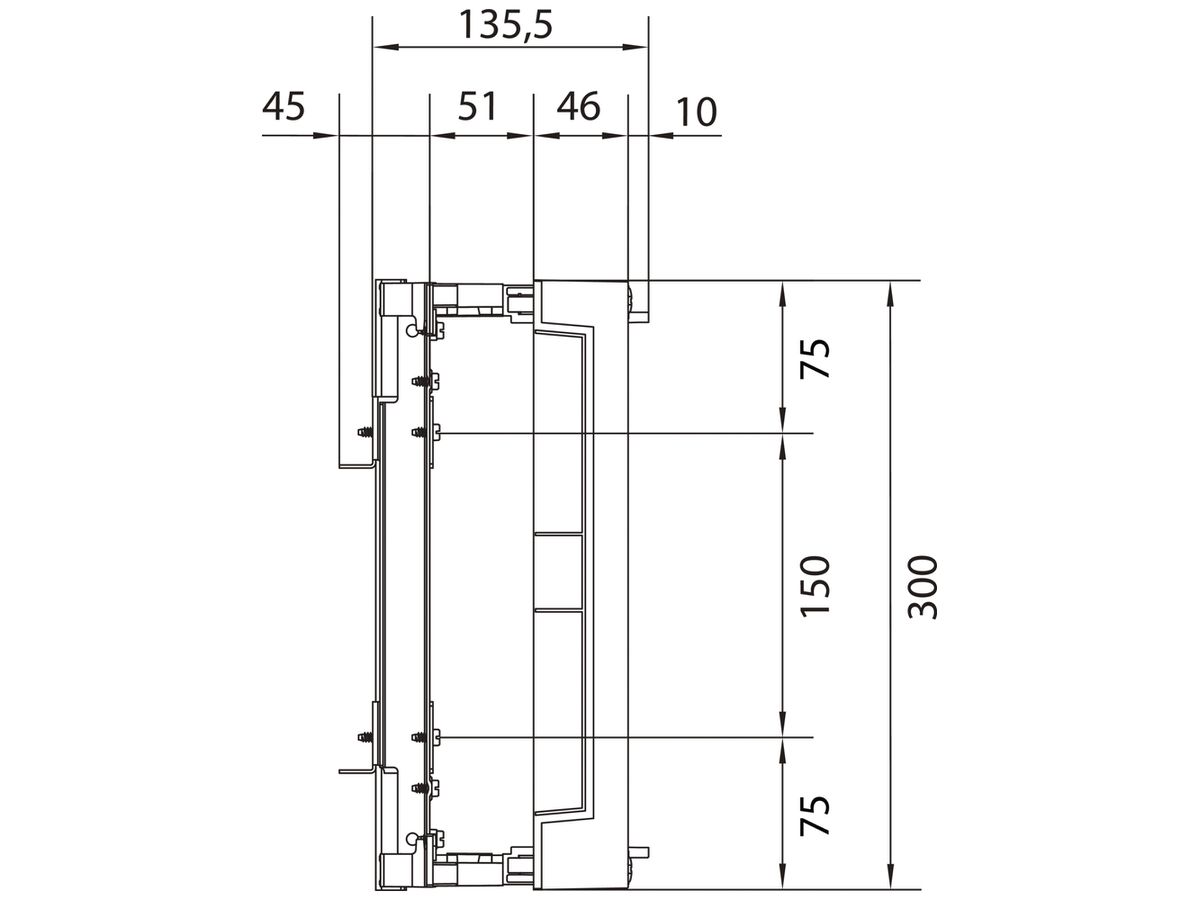 Baustein Hager univers N 300×500mm für Reihenklemmen senkrecht