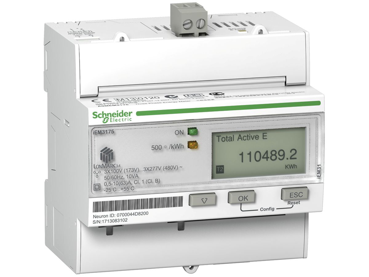 REG-Energiezähler Schneider Electric iEM3175 MID 3P+N 63A LON Import/Export