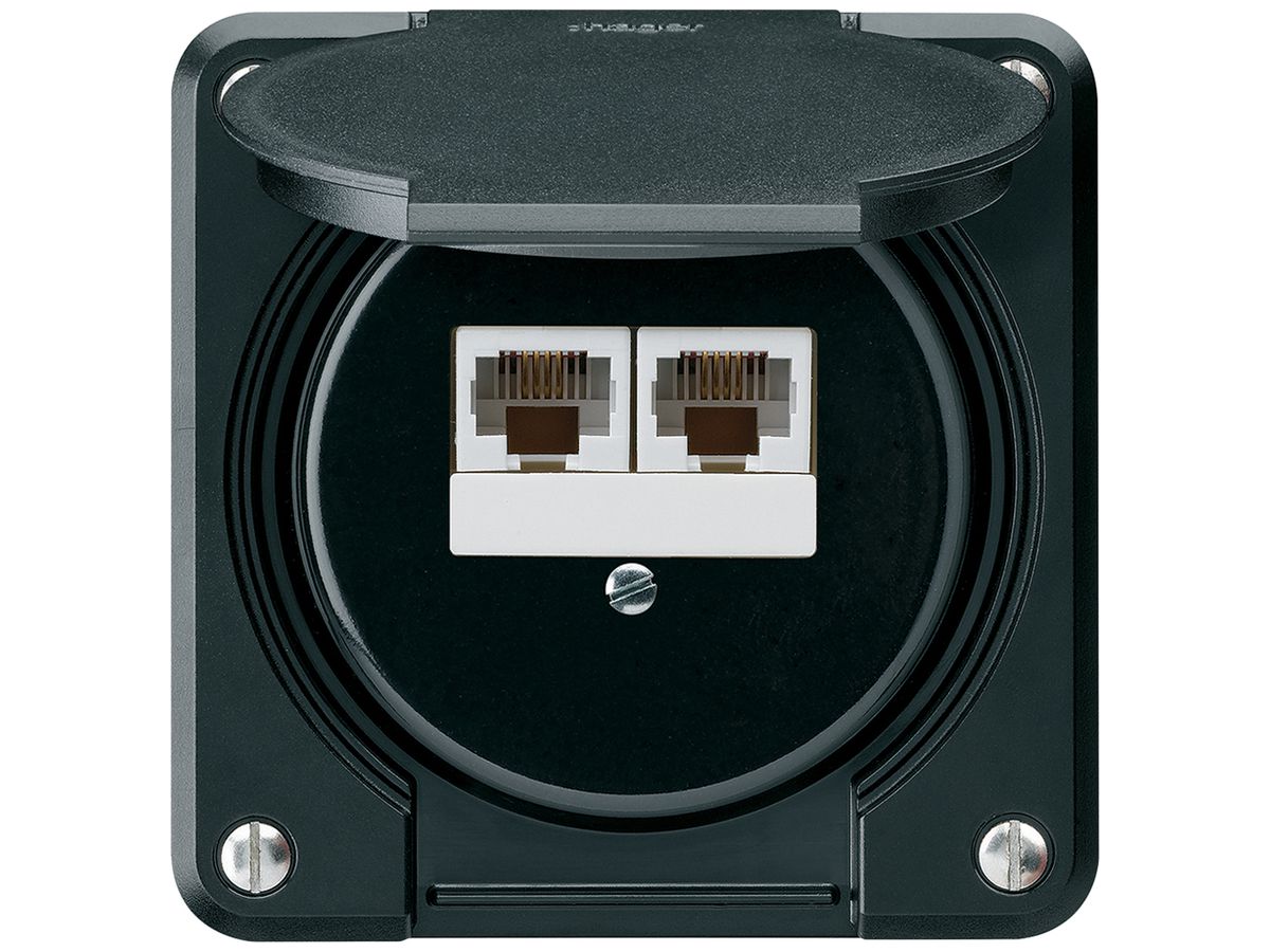 UP-Anschlussdose robusto IP55 schwarz 2×RJ45/u parallel für Kombination