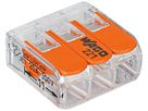 Verbindungsklemme WAGO 221 3×0.2…4mm² Hebel 32A 450V orange transparent