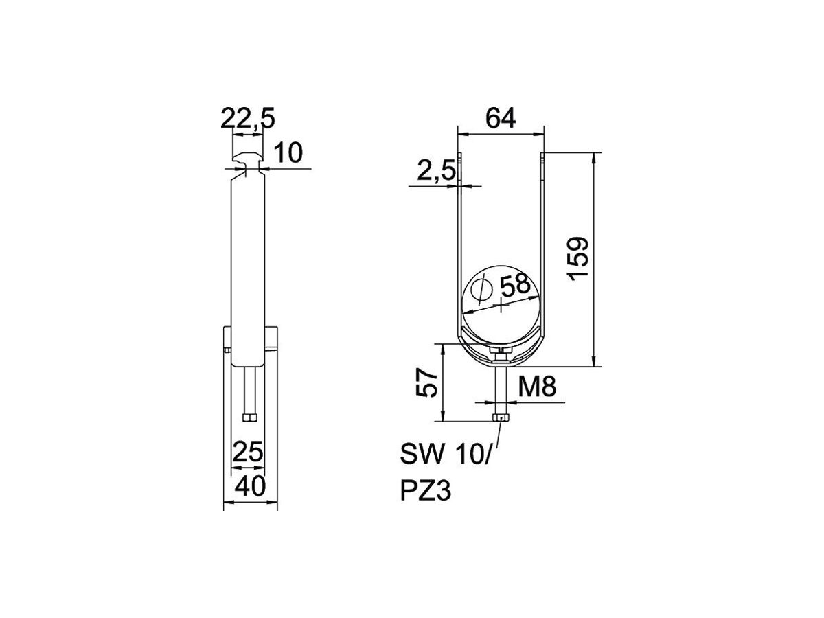 Schnellverleger BET 2056 H-Fuss Kunststoff 52…58mm 2×Kabel A2 1.4301