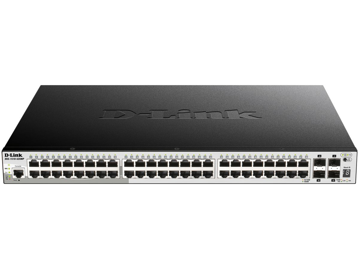 Switch D-LINK DGS-1510-52XMP/E, 52-Port smart managed Layer2/3 Gigabit PoE+