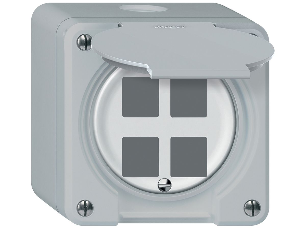 AP-Montageset robusto gerade für 4 Buchsen 86×86mm grau