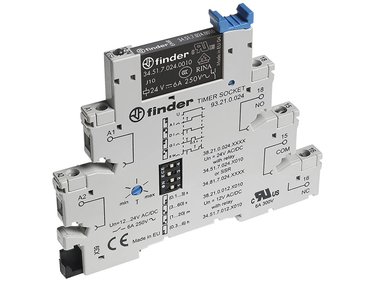 REG-Koppelrelais Finder 38, 1W 6A/24VUC AgNi Schraubanschlüsse