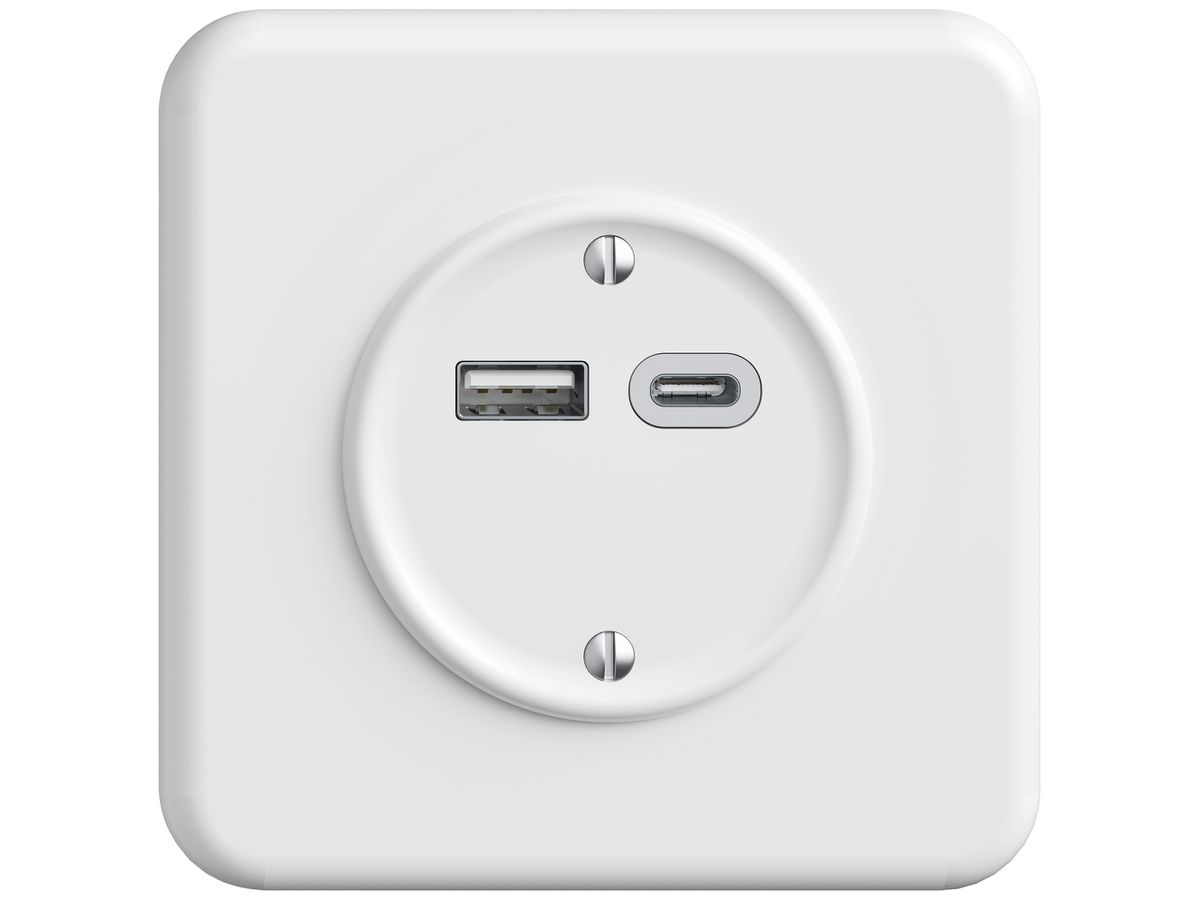 UP-USB-Ladesteckdose STANDARDdue SNAPFIX® 230V AC 18W 1×USB TypA 1×USB TypC ws