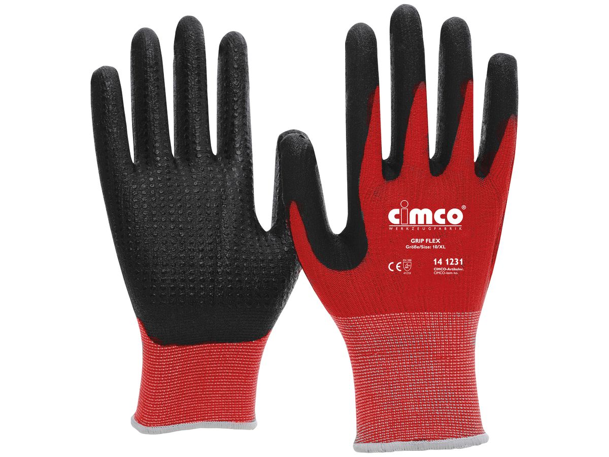 Arbeitshandschuhe CIMCO Grip Flex Grösse 10/XL schwarz/rot