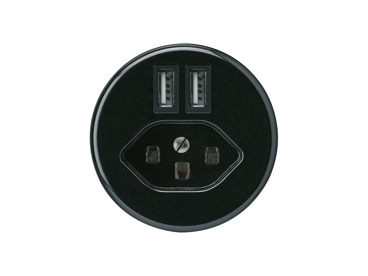 Steckdose 2×USB & Typ 23 basico A 2400mA schwarz
