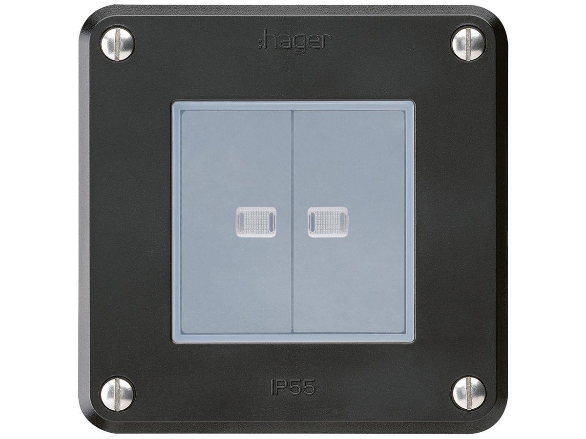 UP-Drucktaster robusto IP55 2×1P schwarz 2×beleuchtet