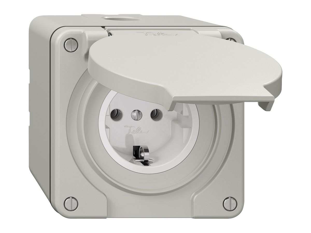 AP-Steckdose Feller IP21 Schuko 16A 230V 87×87mm hellgrau