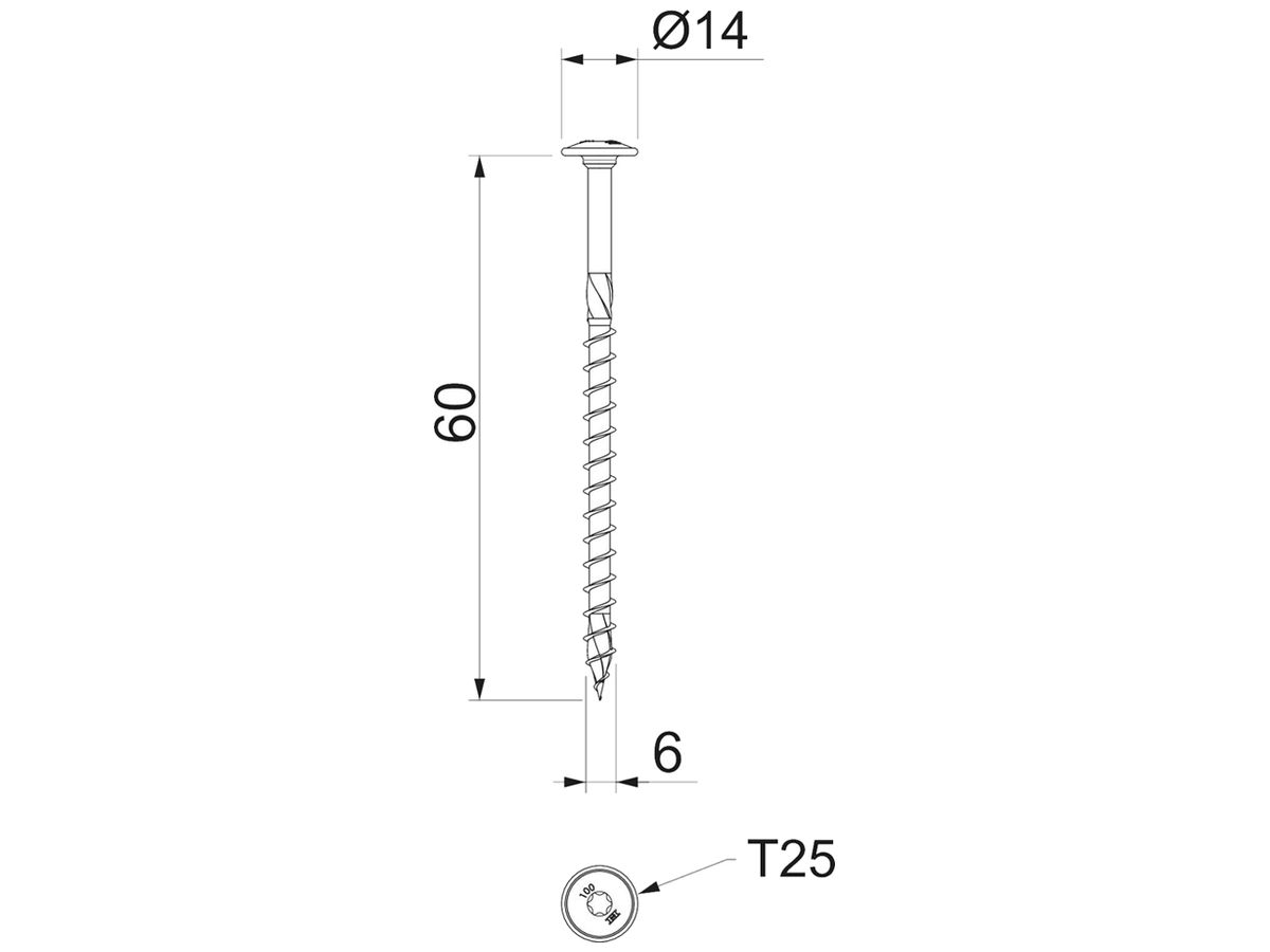Tellerkopf-Holzschraube BET HT 6x60 TD T25 Ø6×60mm
