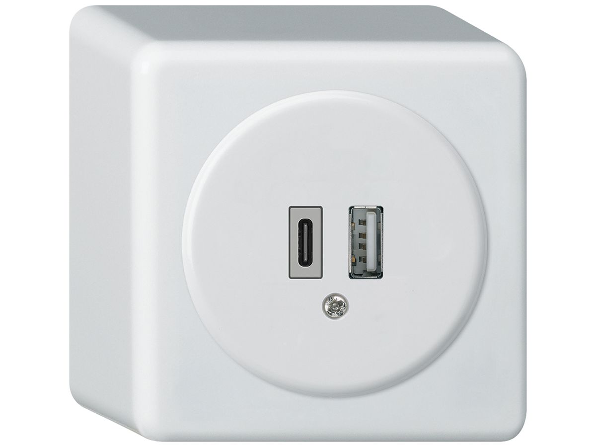 AP-USB-Ladesteckdose basico 18W PD 1×Typ A 1×Typ C mit AP-Gehäuse weiss