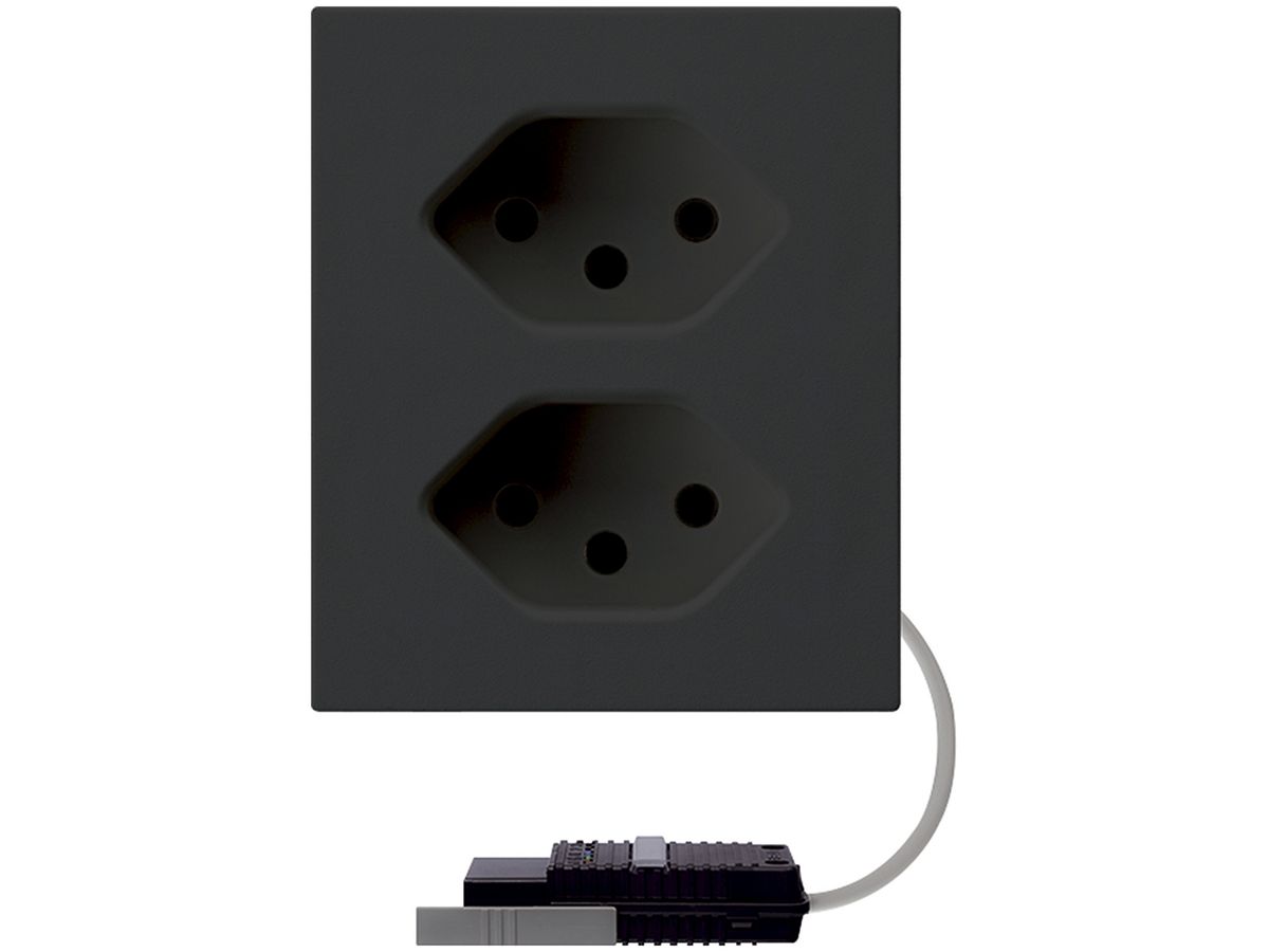 FLF-Steckdose Hager 2×Typ 13 mit Rundkabel-Dose L2 D schwarz