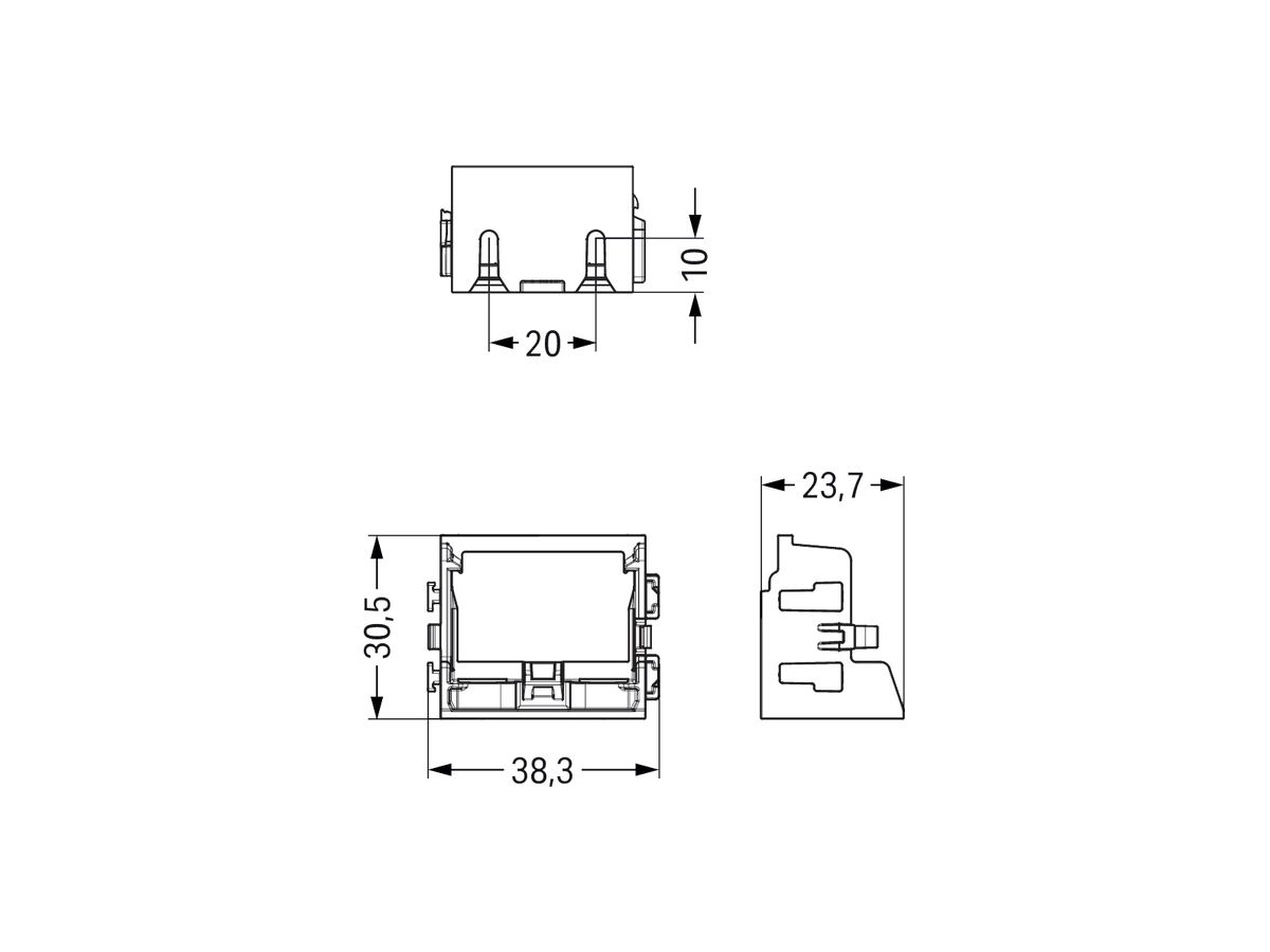 Befestigungsadapter WAGO 221 ohne Zugentlastung 10L×4mm² Schraube grau/gelb