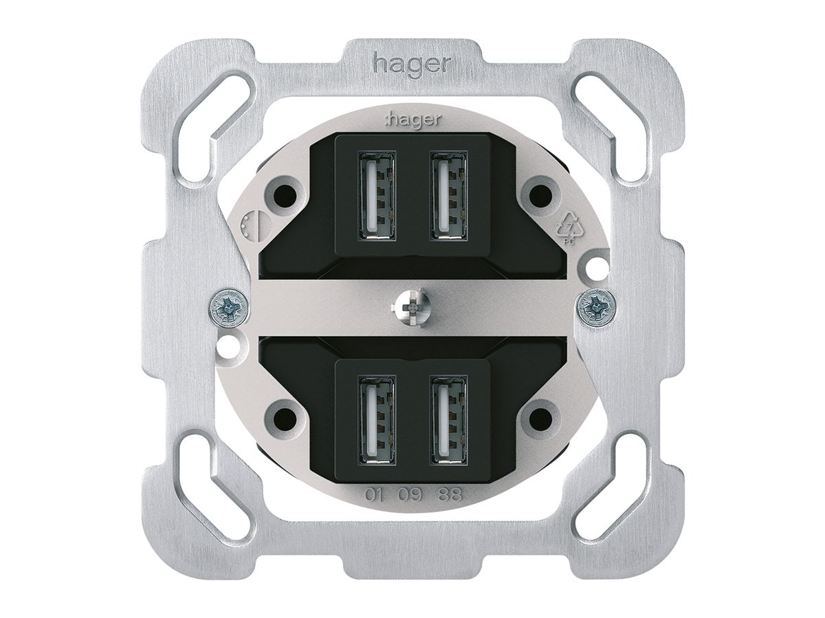 Einsatz zu UP-Steckdose 4×USB Hager Bauart F 2400mA