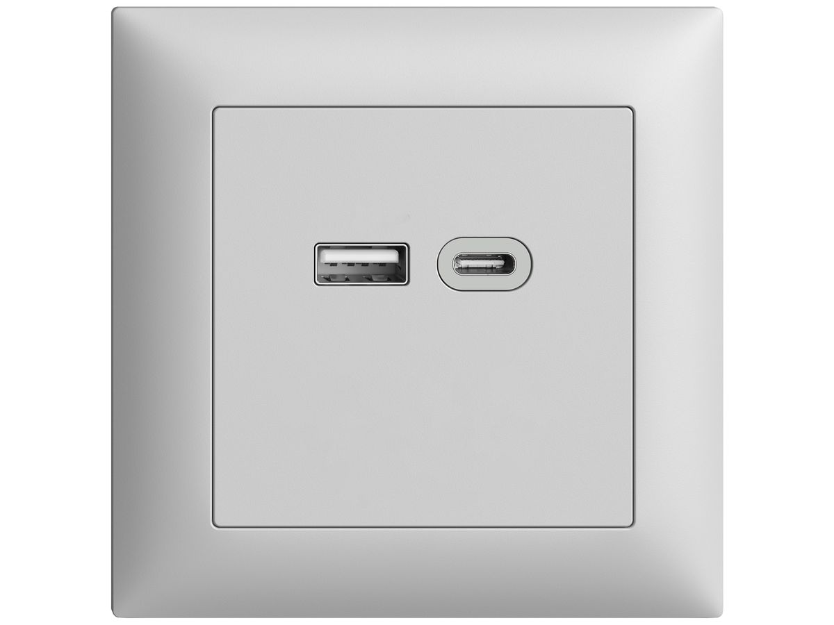 UP-Steckdose USB 18W Typ A + Typ C Feller EDIZIOdue FMI 230V 3600mA hellgrau