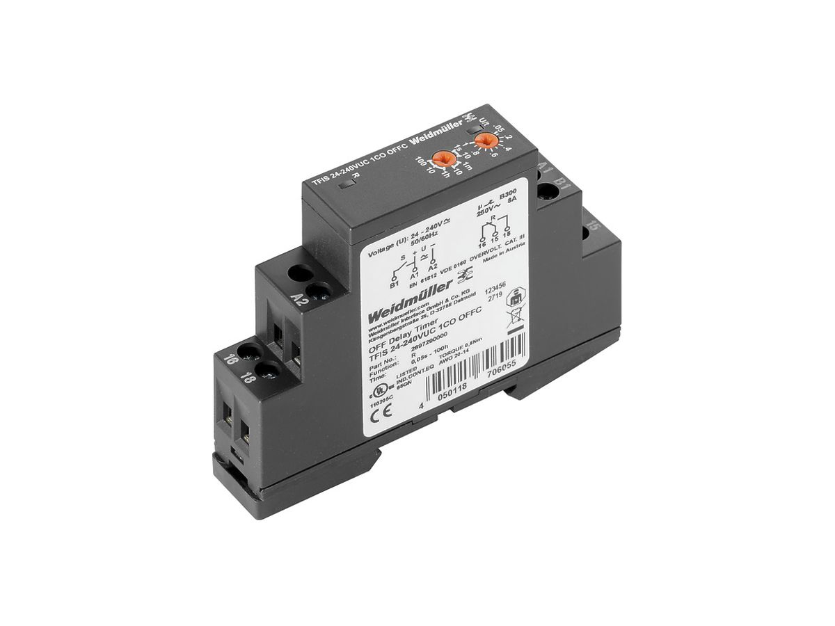 Zeitrelais WM TFIS 24…240VUC 1CO OFFC, Steuereingang, 1W 8A, Schraube