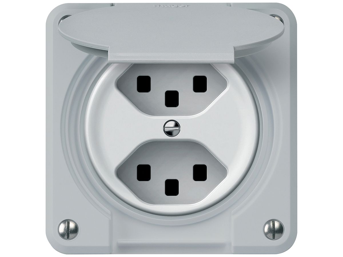 Steckdose robusto 2×T23 16A 250V 86×86mm IP21 grau