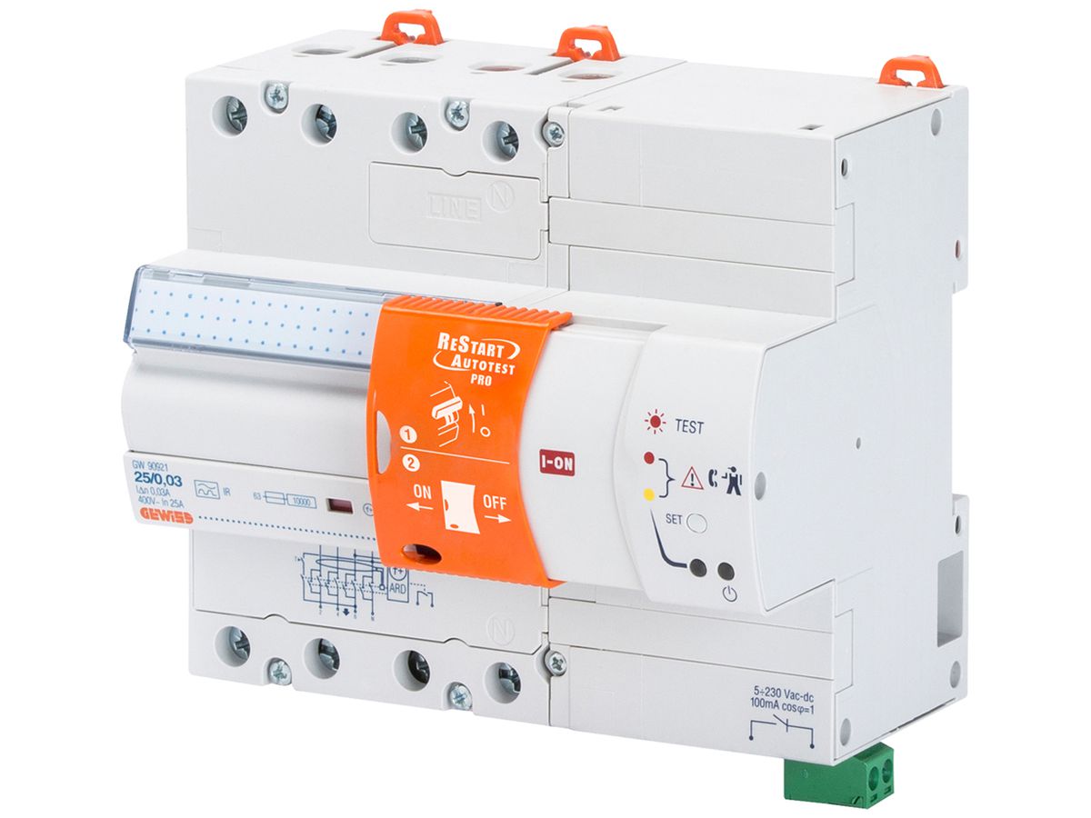 Fehlerstromschutzschalter Gewiss 90 ReStart 4P 400V 25A 0.3A A 7TE
