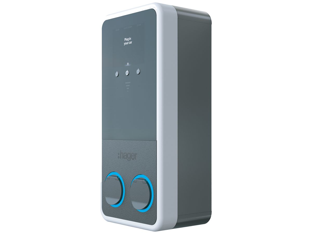 Ladestation Hager witty park 2 3-phasig 2×22kW 320×680×150mm