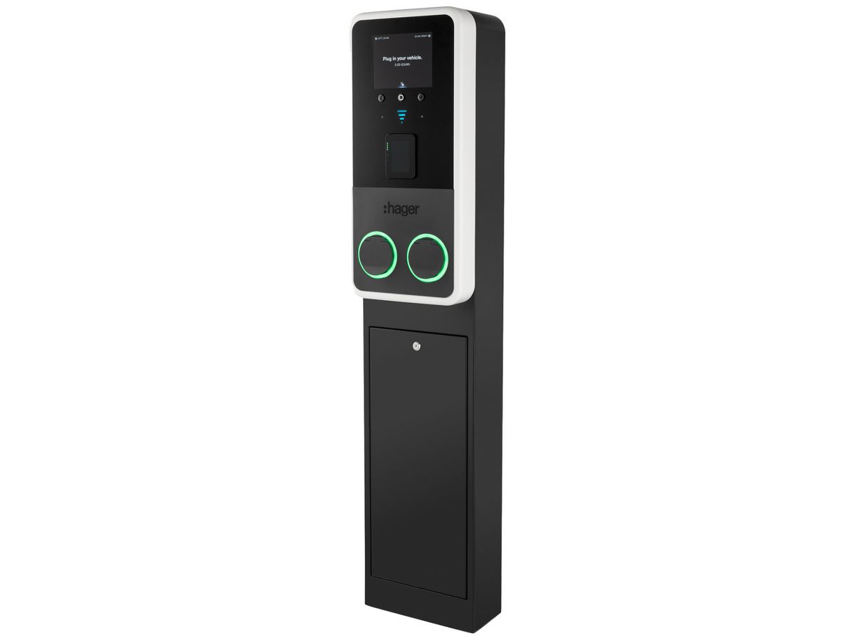 Ladestation Hager witty park 2 3Ph 22kW 2×22kW IP55 320×1480×210mm