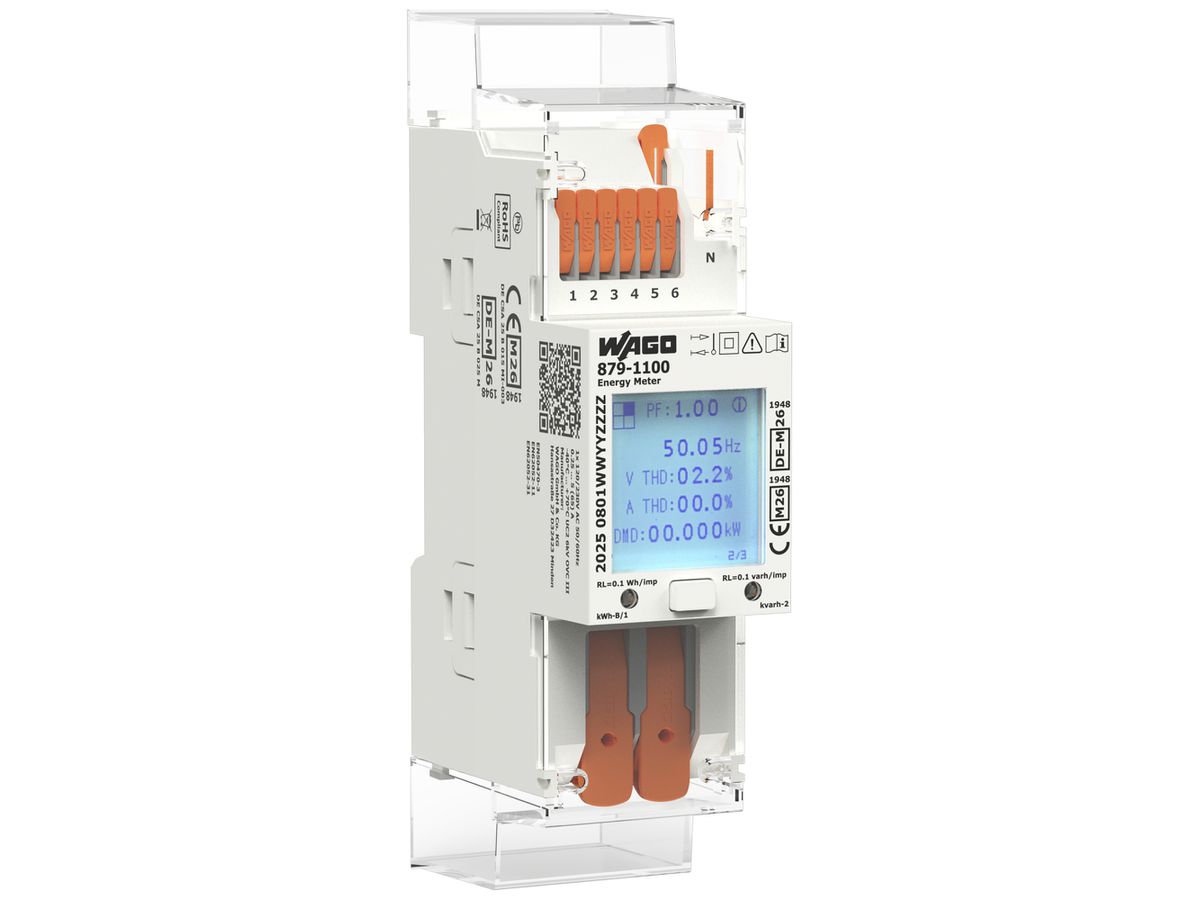 REG-Energiezähler WAGO MID26 1L direkt 5A Multitarif elektrisch RS-485 2TE S0