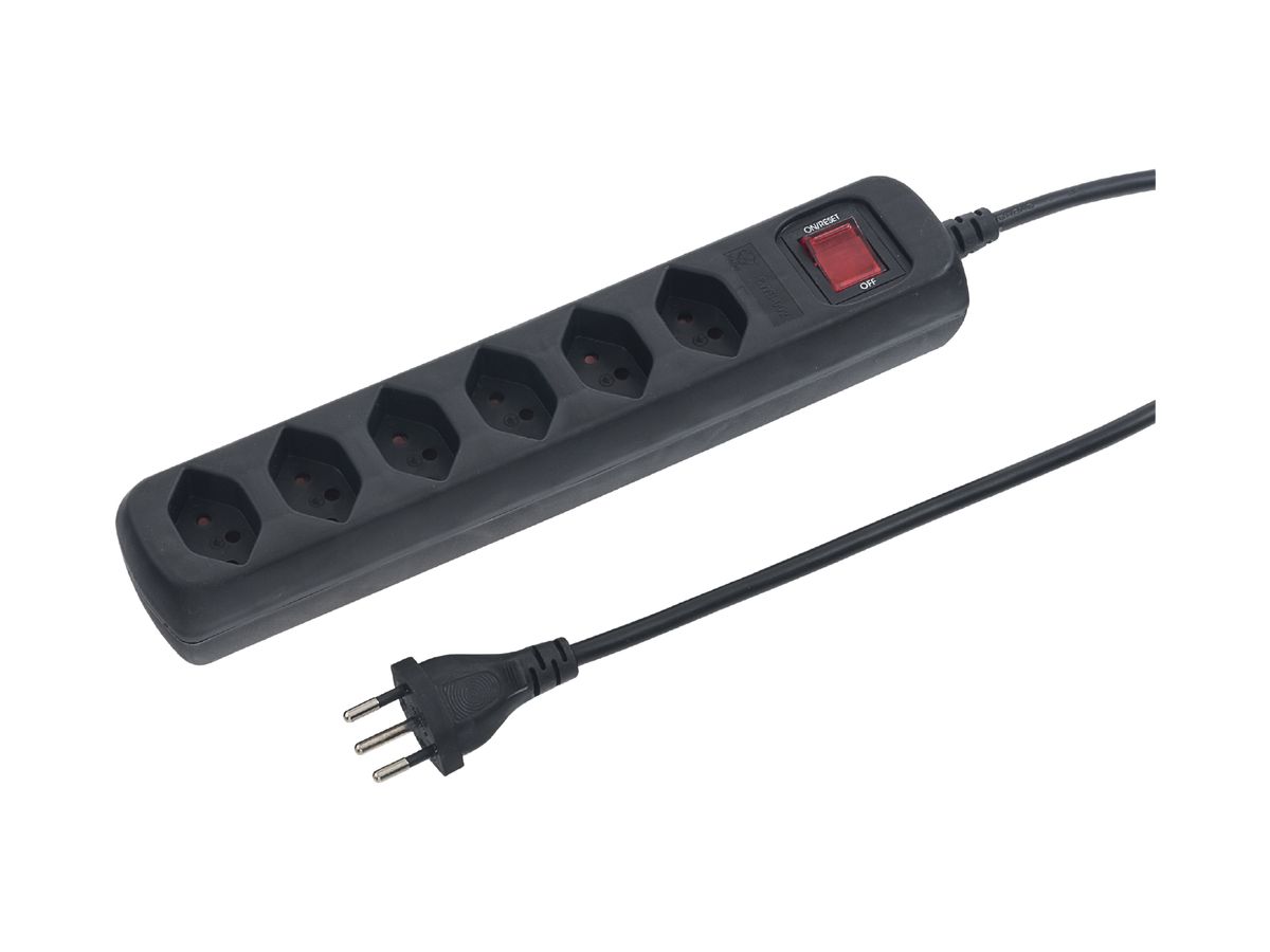 Steckdosenleiste STEBA POWER EASY 6×T13 mit Kinderschutz +Sch.1.5m schwarz