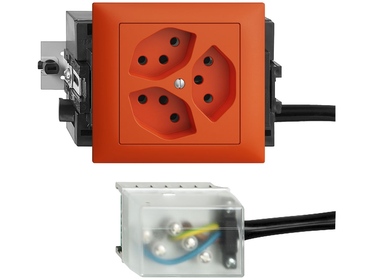 EB-Steckdose EDIZIOdue 3×T13 L2 53mm orange für Flachkabel Powerbus