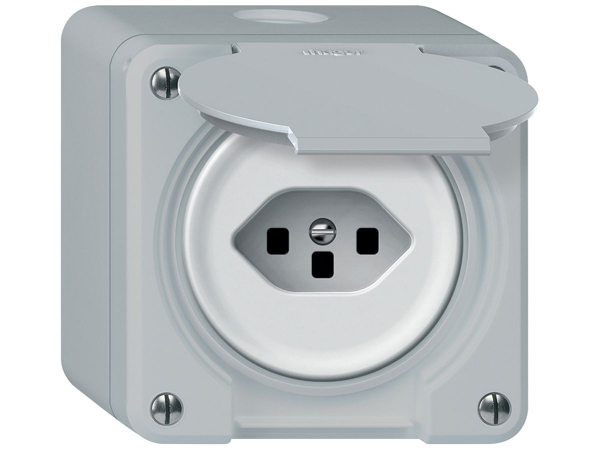 AP-Steckdose robusto 1×T23 16A 250V 86×86mm IP21 grau