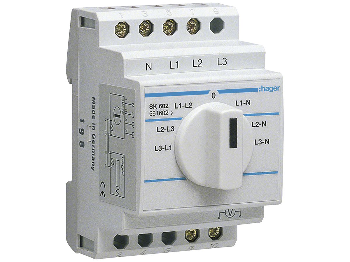 REG-Voltmeterumschalter Hager 20A 400V 0 Schliesser 0 Öffner 0 Wechsler 3TE