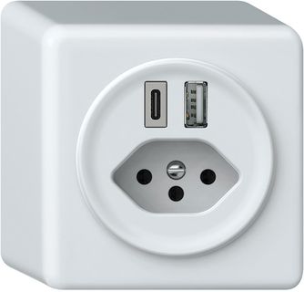 AP-USB-Ladesteckdose origin 1×USB-A 1×USB-C 3000mA 5V mit Typ 13 weiss