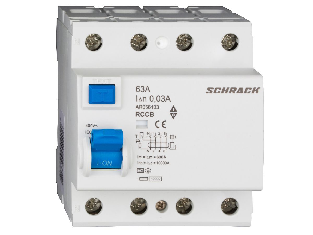 FI-Schutzschalter RCCB (RCD) BC - 4P 400V 0.03A A 63A 10kA 4TE Schrack