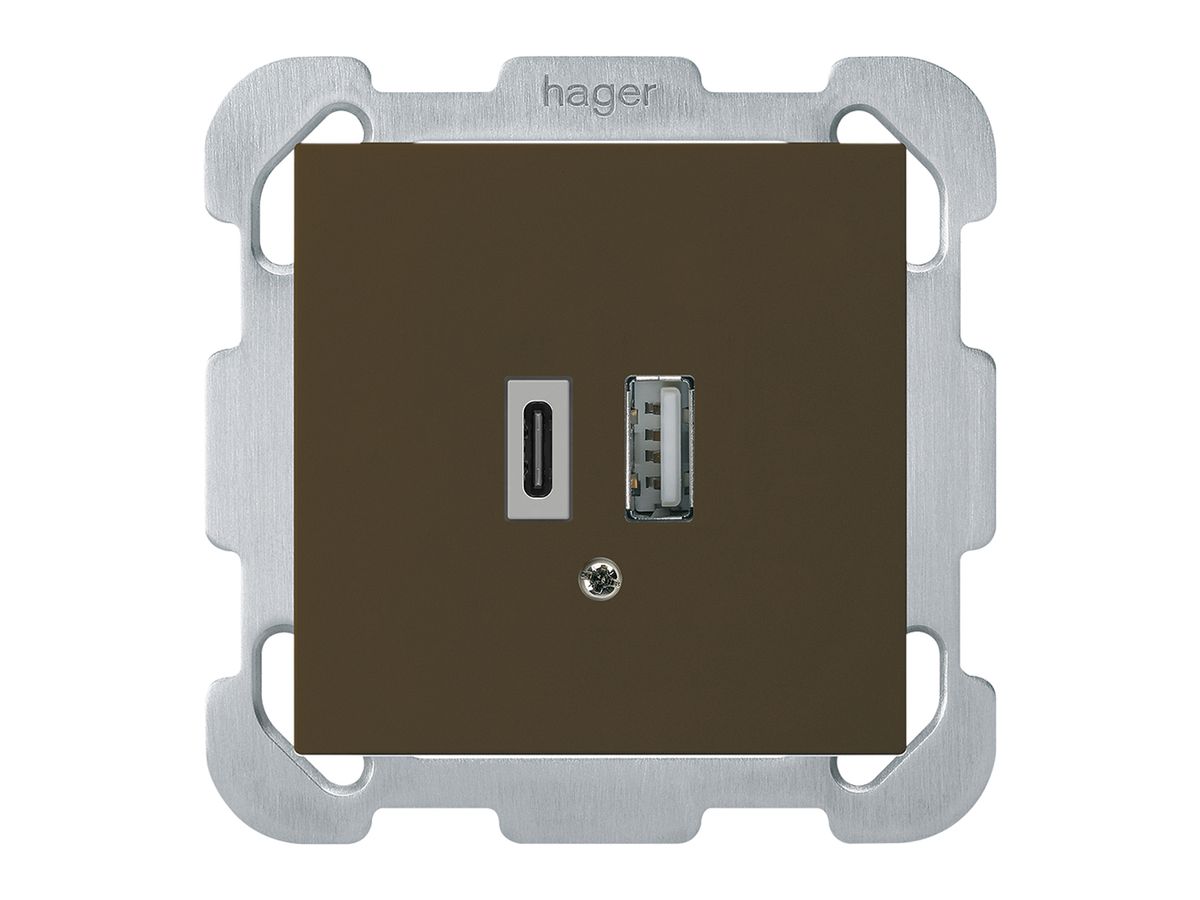 UP-USB-Ladesteckdose kallysto 18W PD 1×Typ A 1×Typ C Befestigungsplatte braun