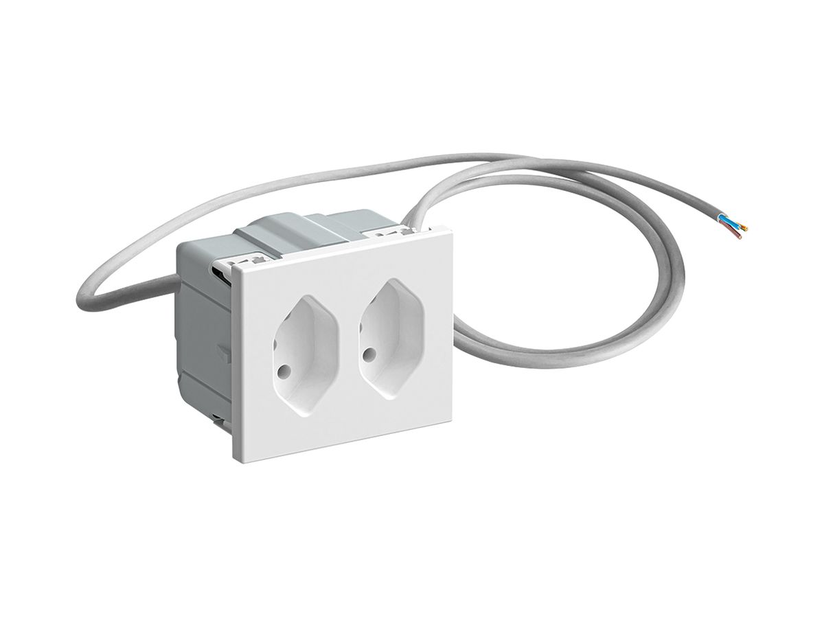 FLF-Steckdose 2×Typ 13 mit 1.5m Kabel und Schutzkappe weiss