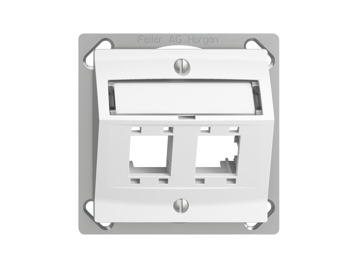 EB-Montageset EDIZIOdue, mit Schrägauslasshaube, für 2×RJ45, weiss