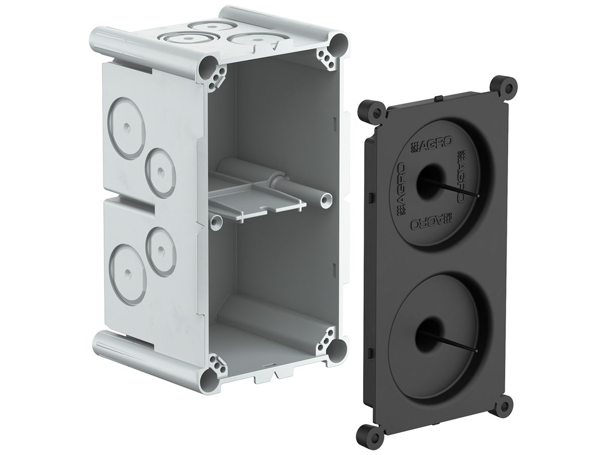 UP-Einlasskasten AGRO 2×1 650°C mit Schutzdeckel, M20/25, grau