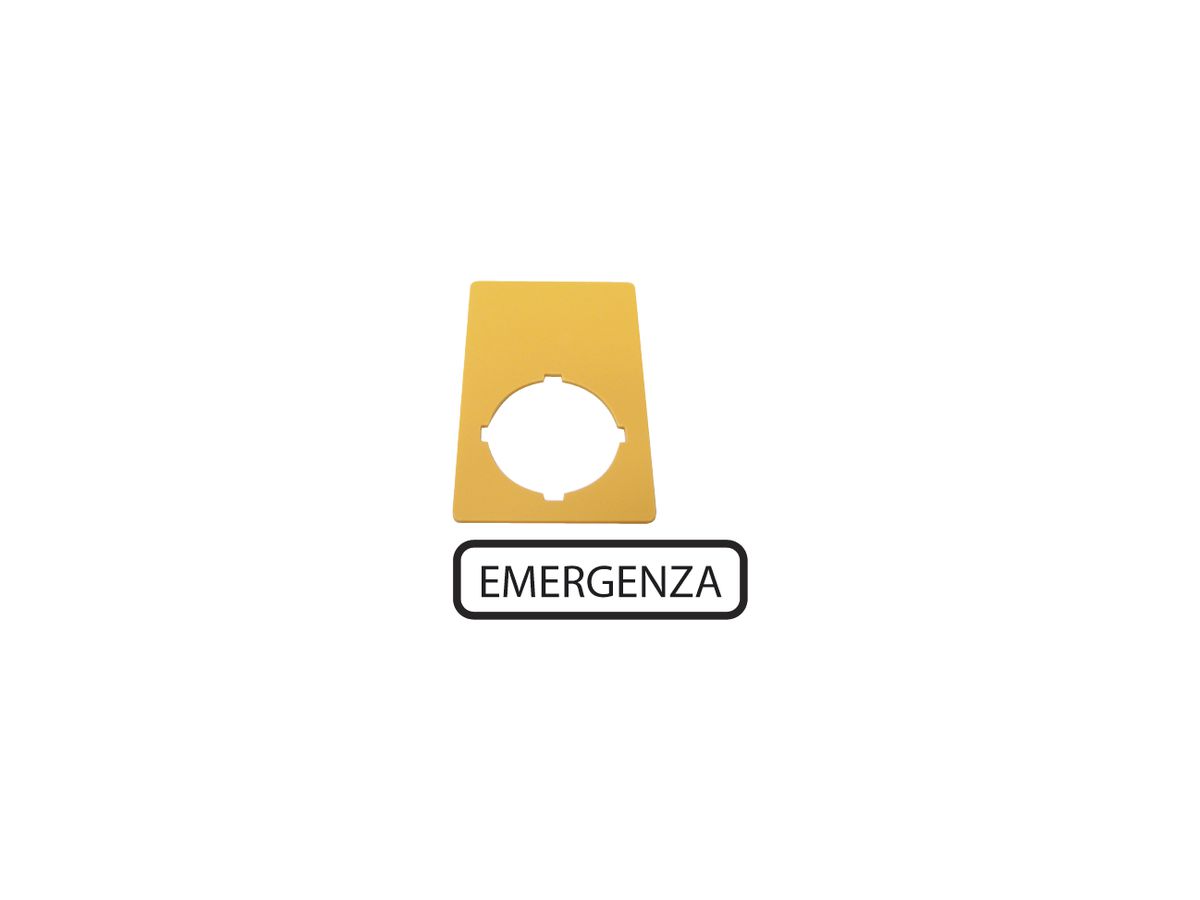 Bezeichnungsschild ETN RMQ EMERGENZA, gelb