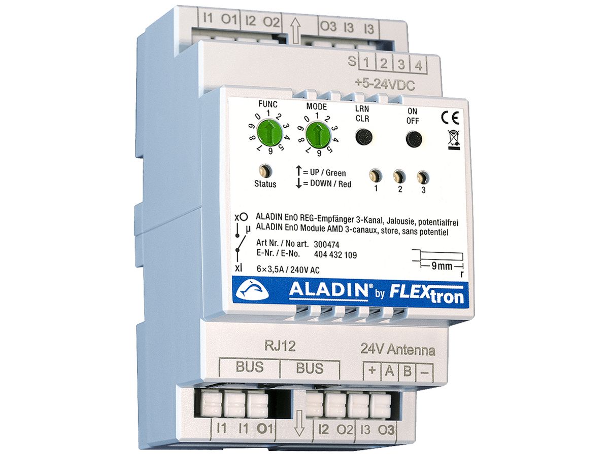 REG-Jalousieaktor ALADIN EnO 3-Kanal 3.5A 240VAC potentialfrei 3TE