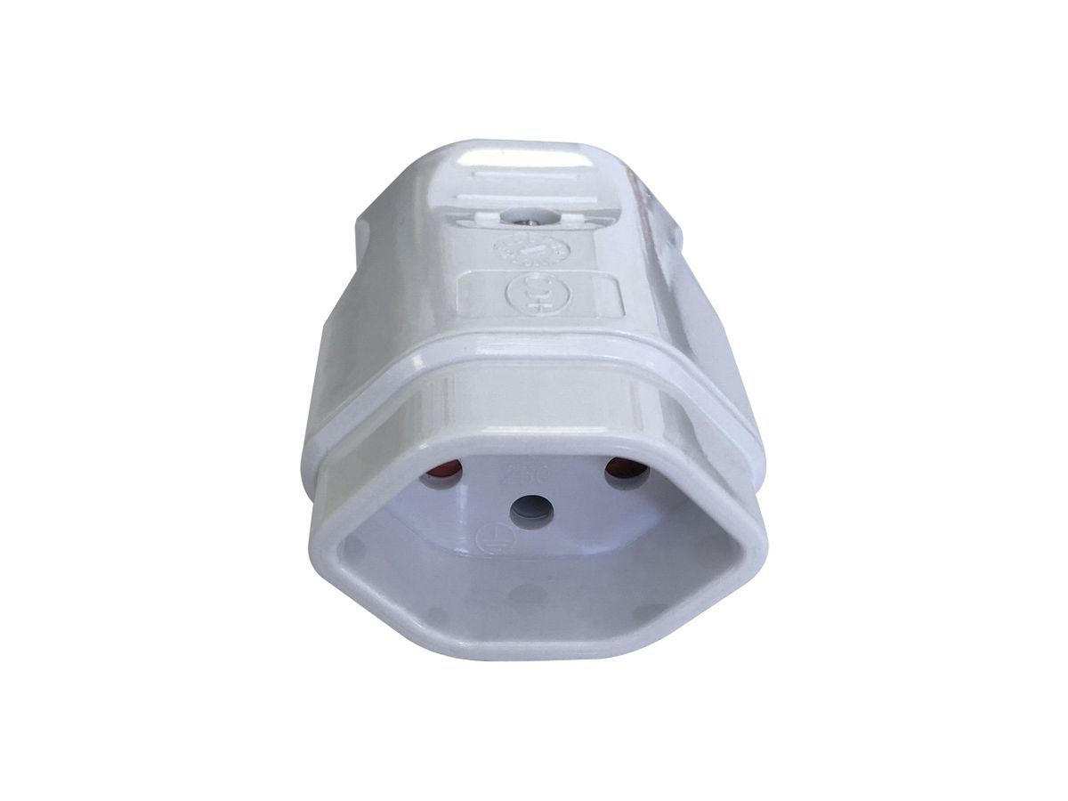 Kupplungssteckdose Typ 13 ELBRO 10A 250V S+ Ø9.6mm 46×32×61mm 36g IP20 weiss