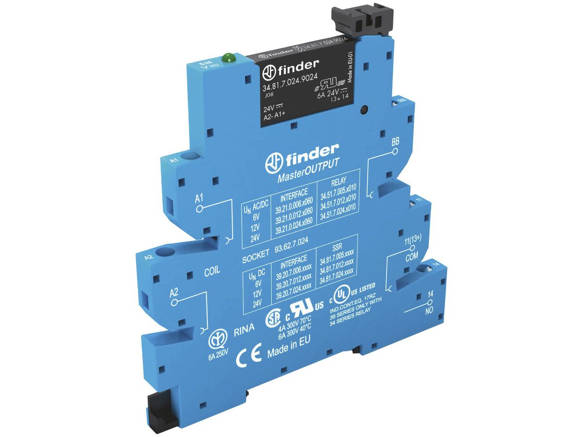 REG-Koppelrelais Finder 39 MasterOUTPUT, 1S 6A/6VDC SSR Schraubanschlüsse