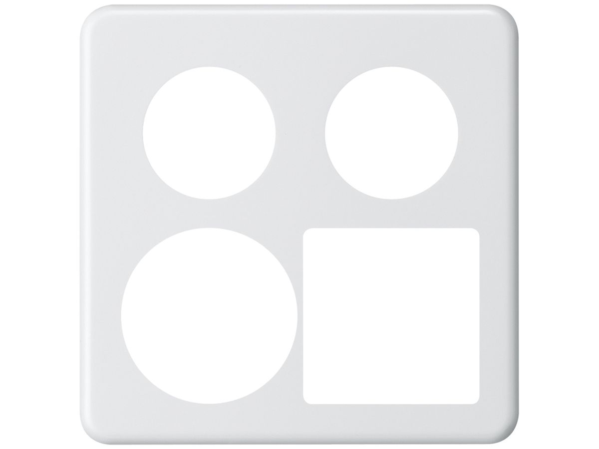 UP-Abdeckplatte basico 2×2 2×Ø43mm+Ø58mm+Ausschnitt 58×58mm weiss