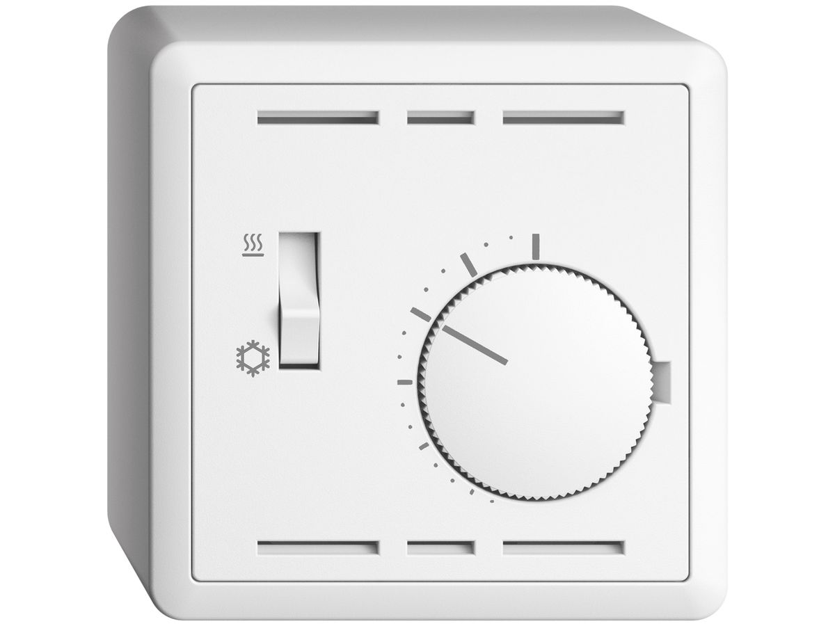 AP-Thermostat EDIZIOdue, mit Schalter Heizen/Kühlen, 74×74mm, weiss