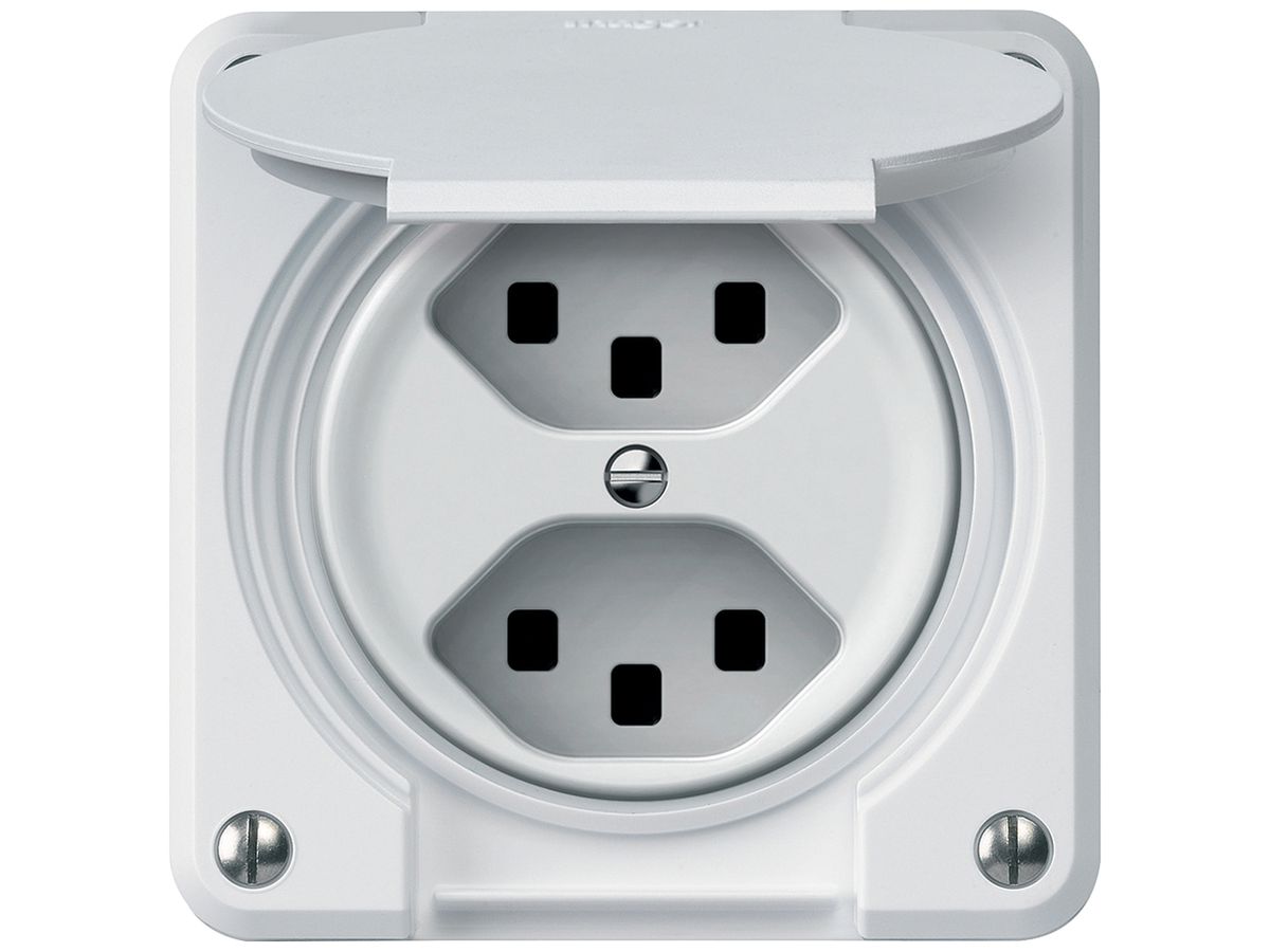 Steckdose robusto 2×T23 16A 250V 86×86mm IP21 weiss