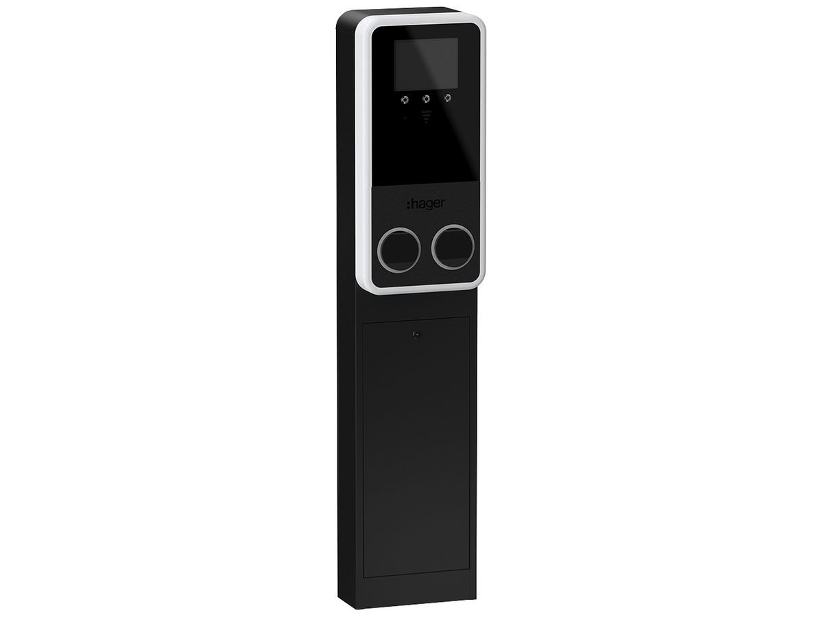 Ladestation Hager witty park 2 3-phasig 2×22kW 320×1480×150mm