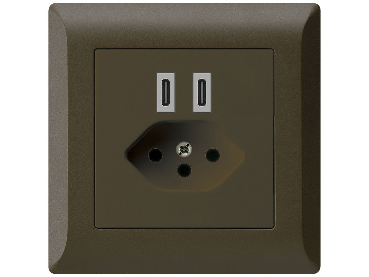 UP-USB-Ladesteckdose Hager kallysto.line C-C 20W+T13 5V 92×92mm braun