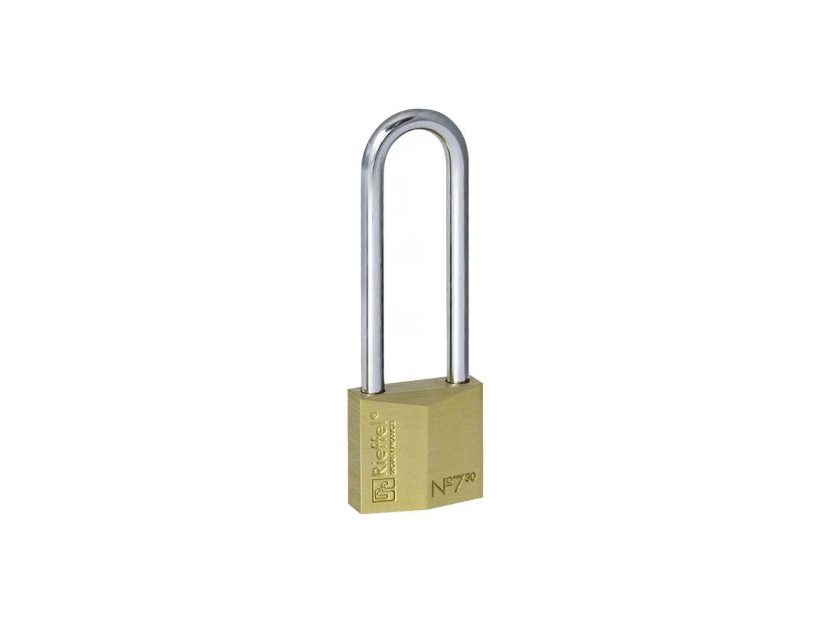 Vorhängeschloss Rieffel 7/30 Stahl 29.6×13mm Bügelhöhe 64mm messing