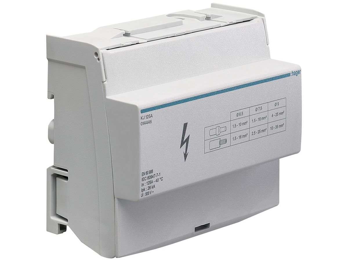 Messingschienenverteiler Hager 125A 2P 2.5…35mm² 126×96×44mm