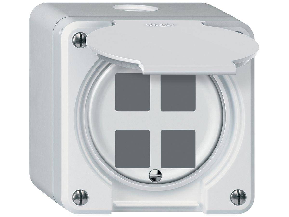 AP-Montageset robusto gerade für 4 Buchsen 86×86mm weiss