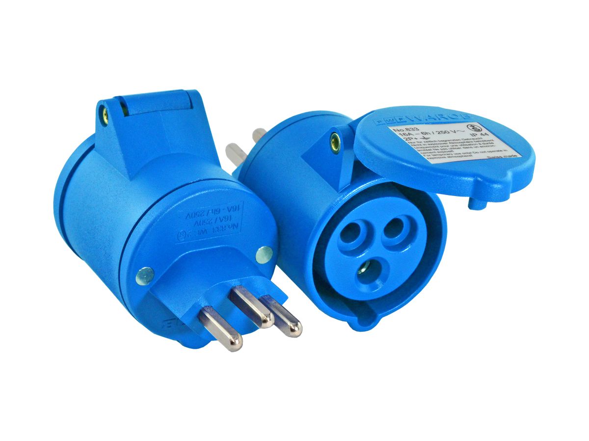 Adapter CH T23 – CEE 16, blau 6h LNPE 250V 16A