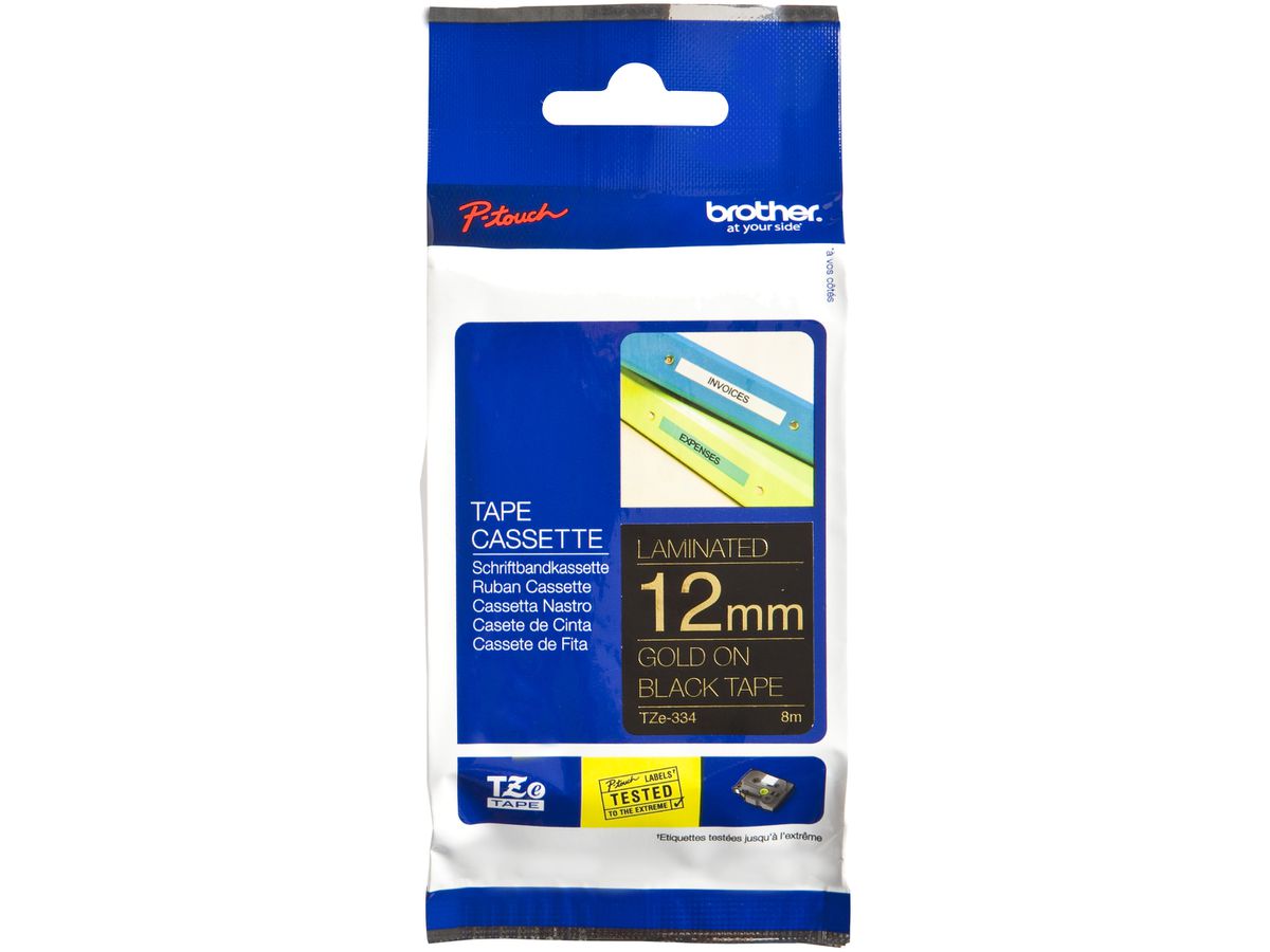 Schriftbandkassette Brother TZe-334 12mm×8m, schwarz/gold
