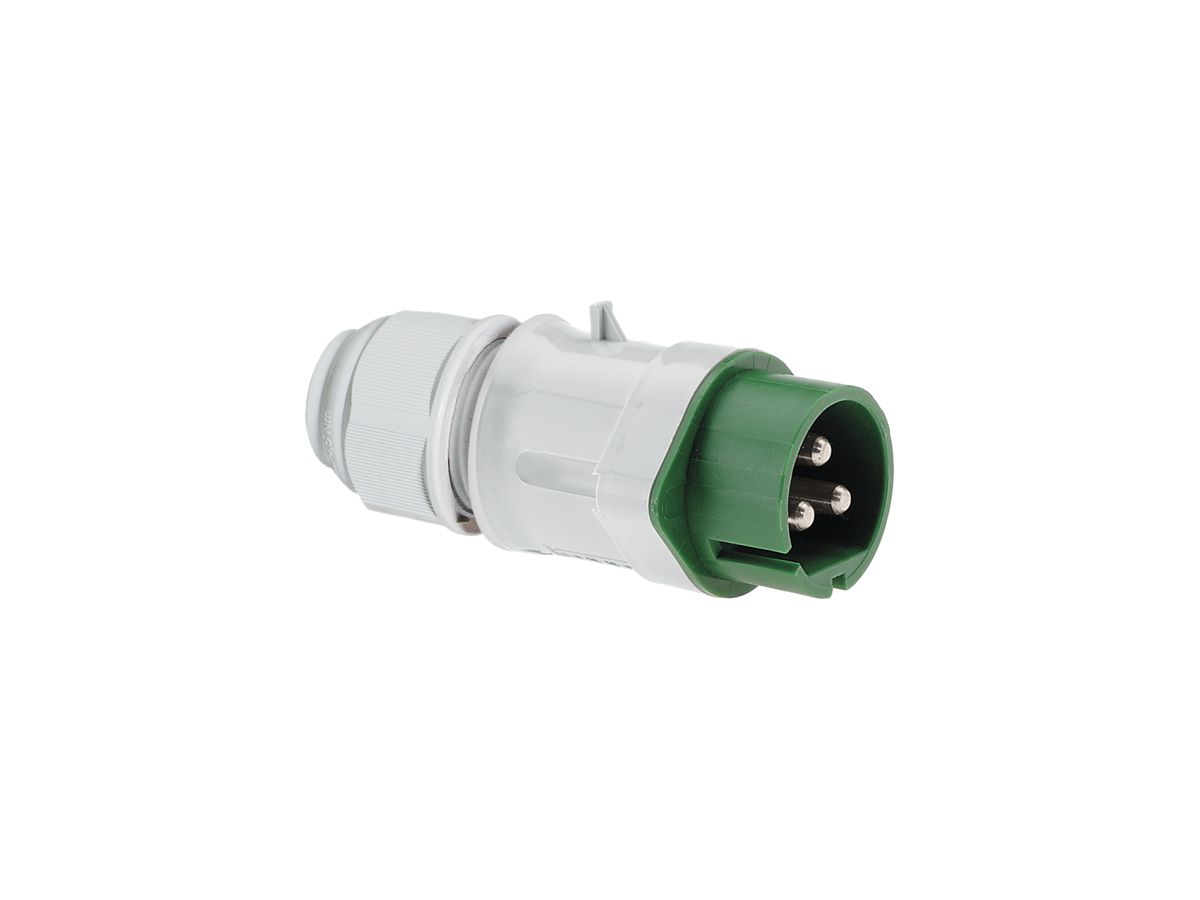 Stecker CEE Bals 3P 32A <50V 4h grün IP44 vernickelt Schraubklemme